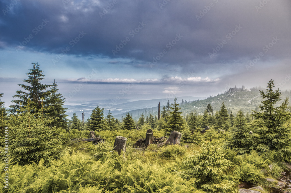Dramatic landscape scenery at Mount Dreisessel after quick weather changes in the mountains with a lot of rain