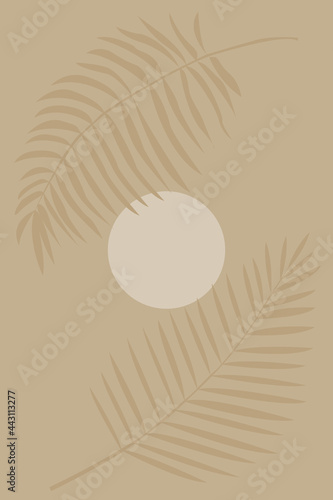 Beautifully curved palm leaves on a beige background. An illustration in the boho style. photo