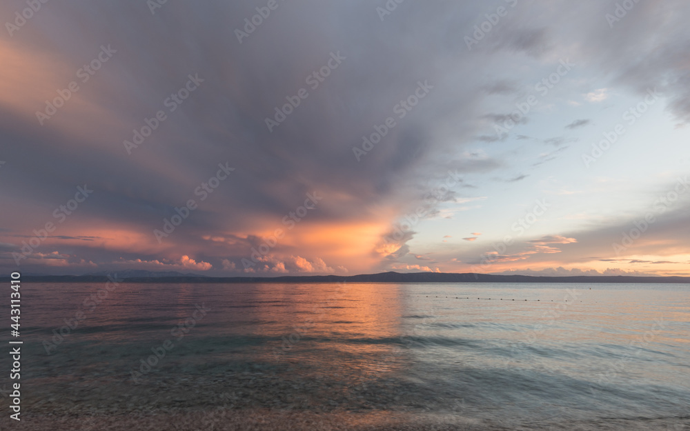 Beautiful sunset at Nugal beach, Makarska