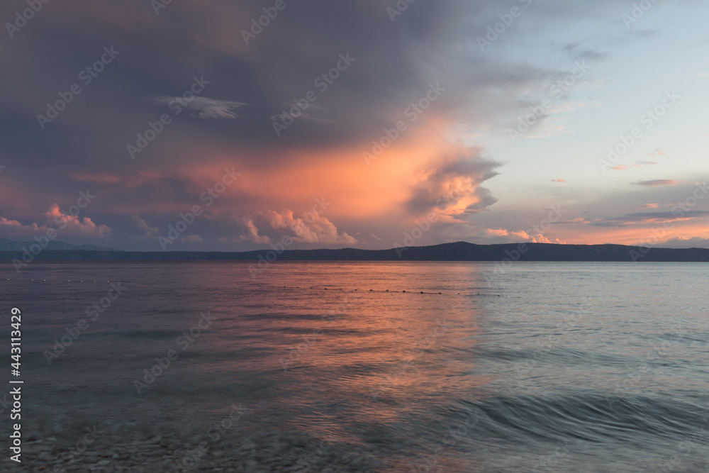 Beautiful sunset at Nugal beach, Makarska