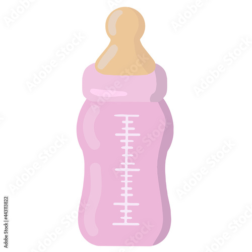 isolated vector illustration with pink baby bottle for milk