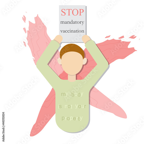 man poster protest stop mandatory vaccination refusal vaccination my body is not your property coronavirus covid no vaccination