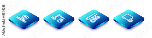 Set Isometric line Smart sensor, Robotic robot arm hand factory, Meteorology thermometer and Delivery cargo truck icon. Vector