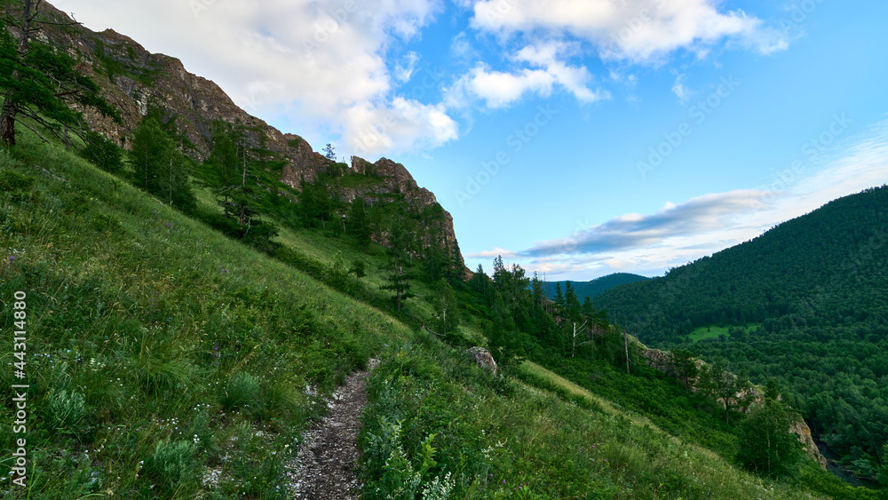 The trail along the mountainside. The trail along the mountainside.