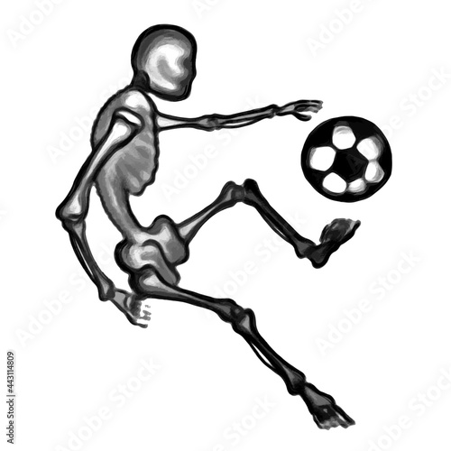 stylized skeleton plays football - graphics. activity, sports, movement, healthy lifestyle, fun