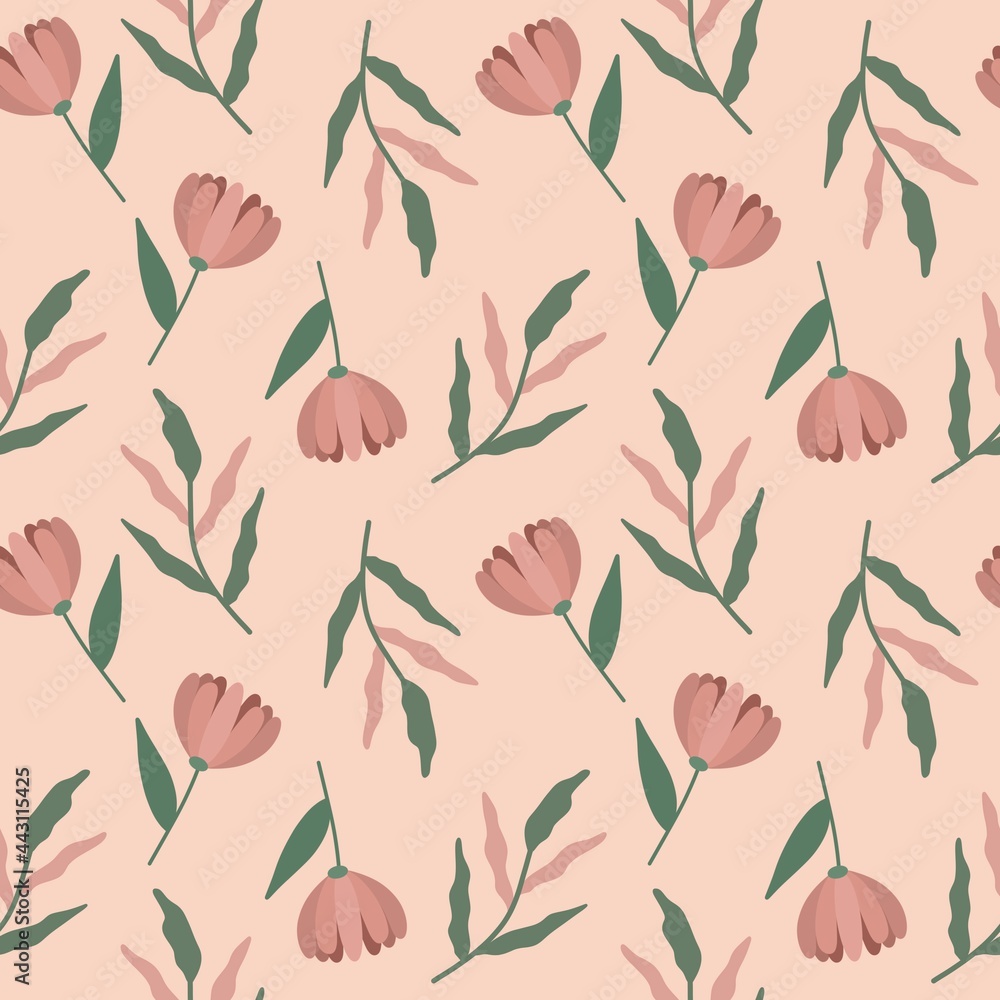Seamless pattern of flowers on an pink background Seamless pattern of flowers on an pink background