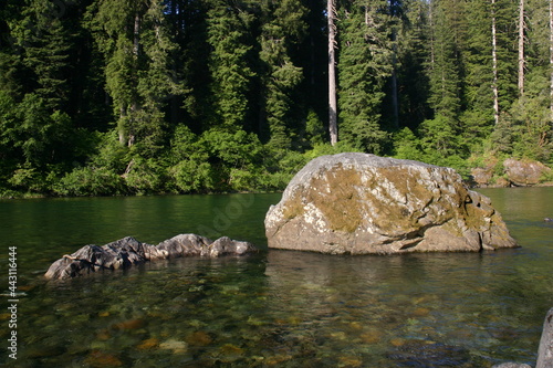 A Giant Rock Boulder in the Jedediah Smith River in Northern California