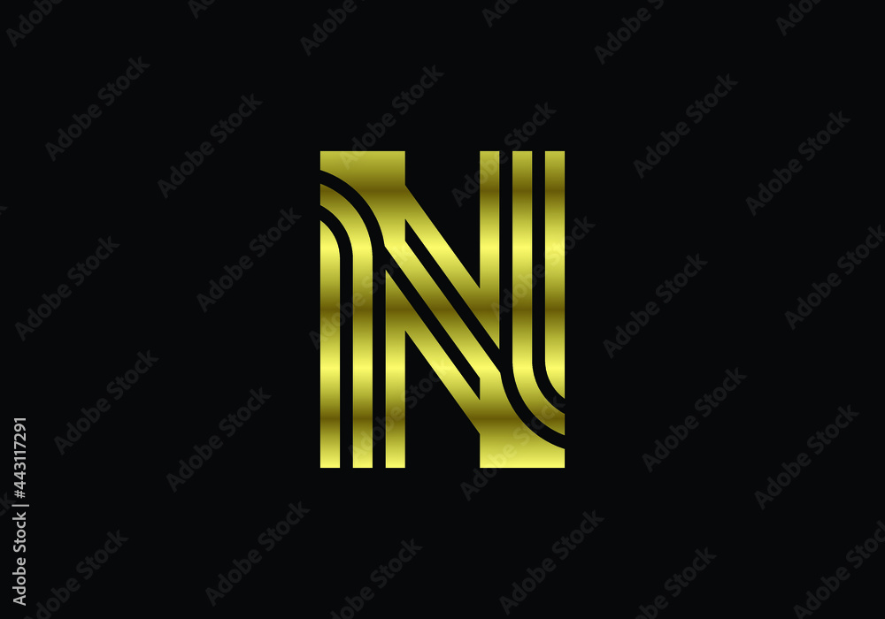 Golden Capital Lines Letter N. Creative Line Letters Design, Graphic Alphabet Symbol For Logo, Poster, Invitation. Vector Illustration