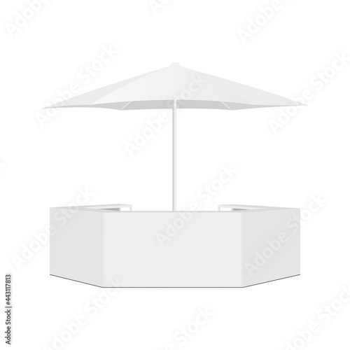 Outdoor Counter Bar and Parasol Isolated on White Background, Front View. Vector Illustration