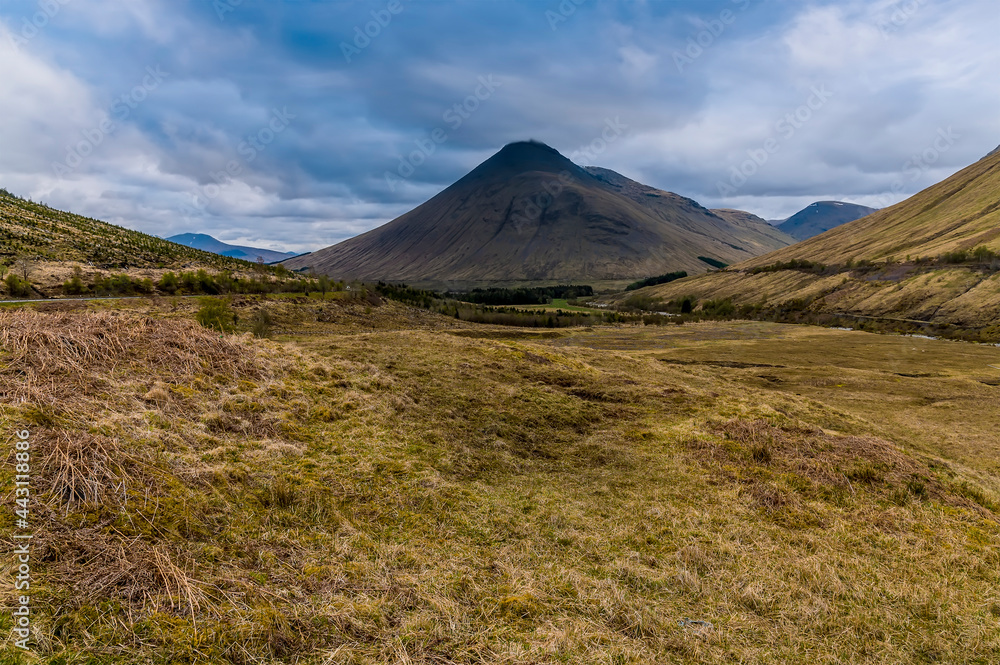 A view approaching the Bridge of Orchy heading towards Glencoe, Scotland on a summers day