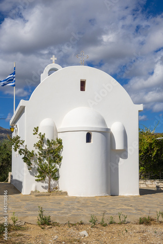 Typical whitewashed Greek orthodox chapel in the Cycladic style on Paros island. Greece