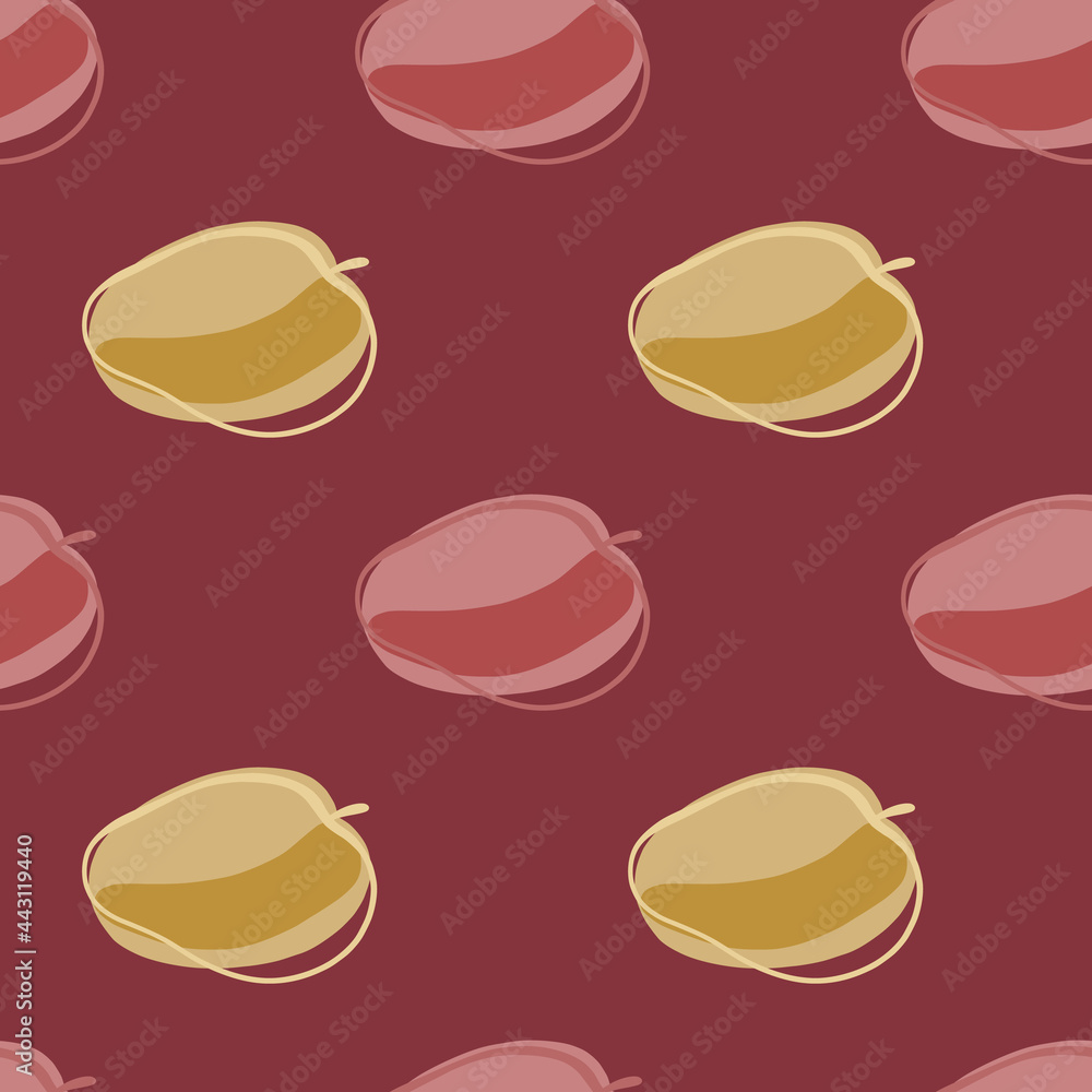 Vegeterian fruit seamless pattern with pale contoured abstract peach silhouettes. Maroon dark background. Vegeterian fruit seamless pattern with pale contoured abstract peach silhouettes. Maroon dark background.