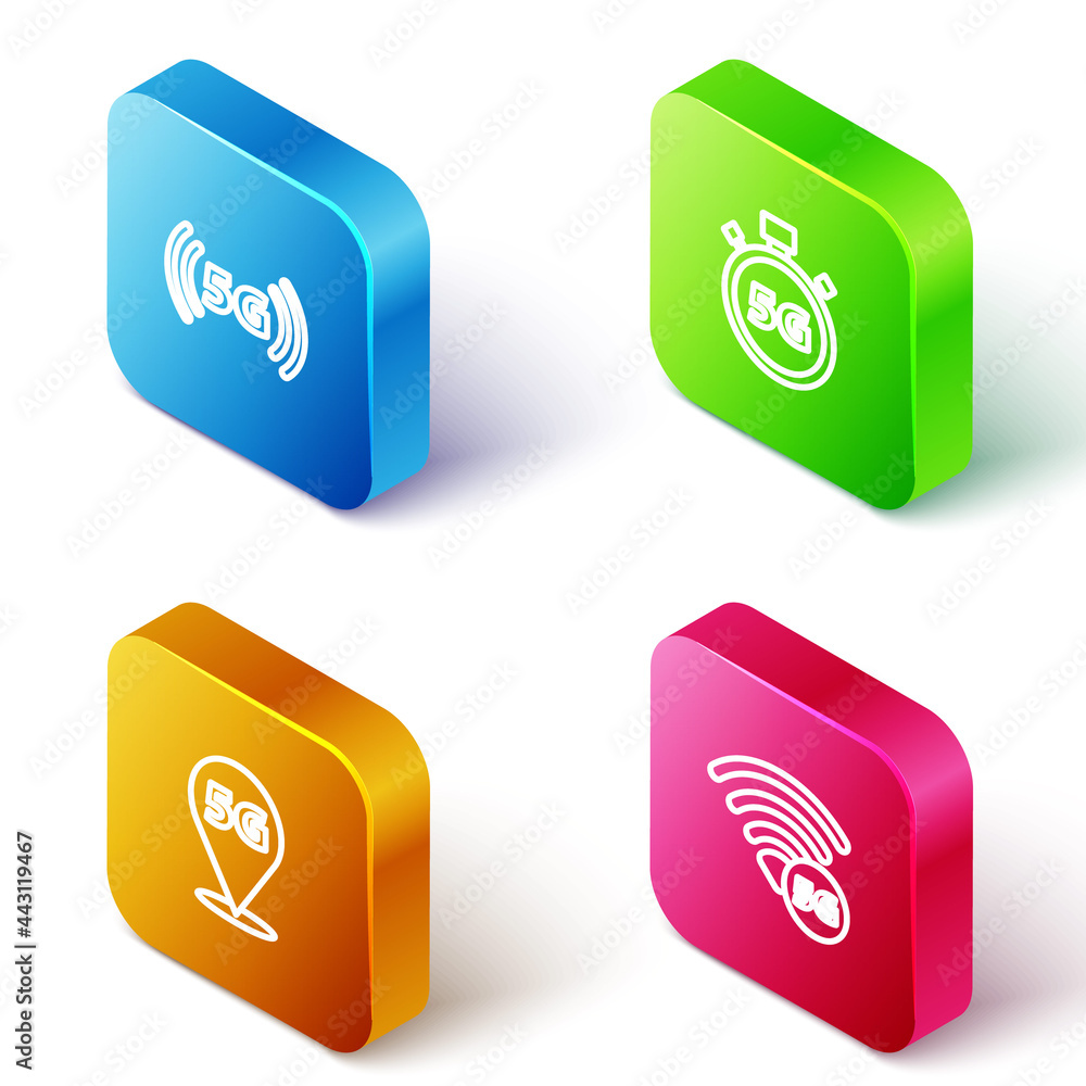 Set Isometric line 5G network, Digital speed meter, Location and icon. Vector Set Isometric line 5G network, Digital speed meter, Location and icon. Vector