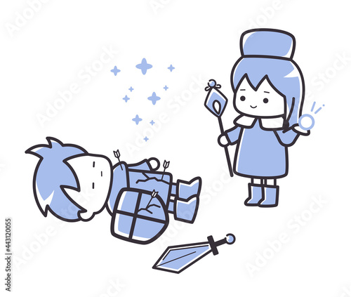 シンプルな線の勇者とヒーラーのイラスト_回復魔法