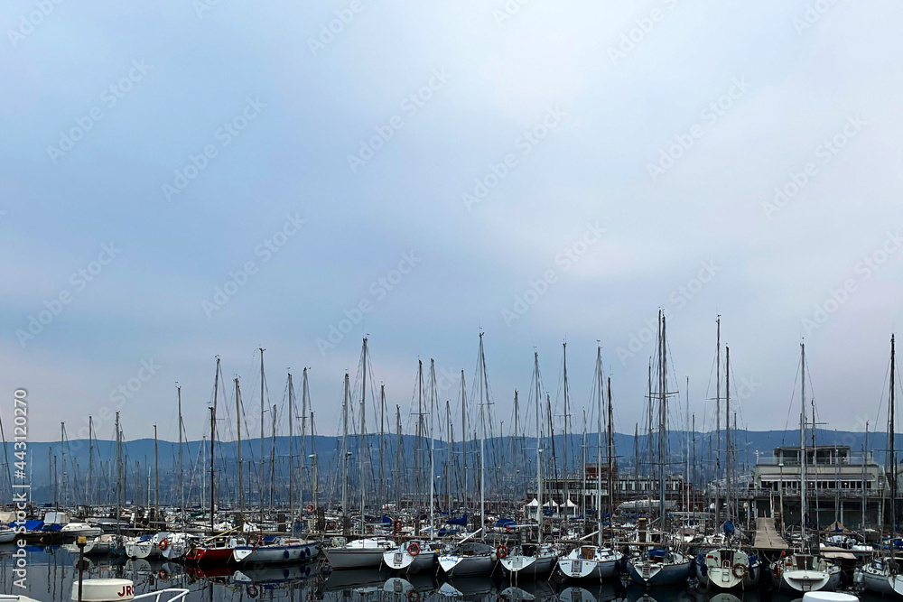 Sailing Boats docked in an old port in Trieste, Italy