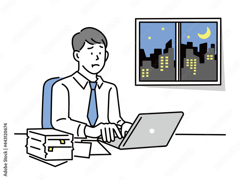 残業する男性のイラスト 仕事 ビジネス 資料作成 会議 疲れ 忙しい イライラ Illustrations Of Men Working Overtime Work Business Materials Preparation Meetings Fatigue Busyness Irritation Stock Vector Adobe Stock