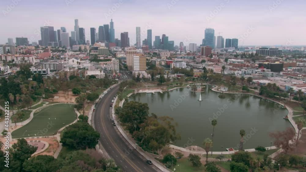 Aerial: MacArthur Park, Westlake, Los Angeles. USA Aerial: MacArthur Park, Westlake, Los Angeles. USA