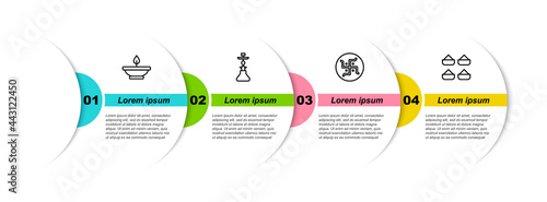 Set line Aroma lamp, Hookah, Hindu swastika and Indian spice. Business infographic template. Vector