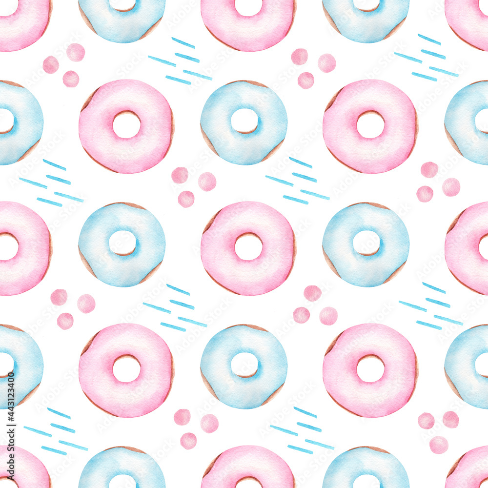 Donuts watercolor clipart. Seamless pattern digital paper.