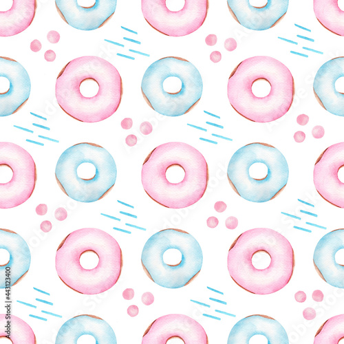 Donuts watercolor clipart. Seamless pattern digital paper.