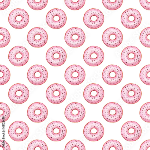 Obraz na płótnie Bakery donuts watercolor clipart. Summer digital paper. w salonie