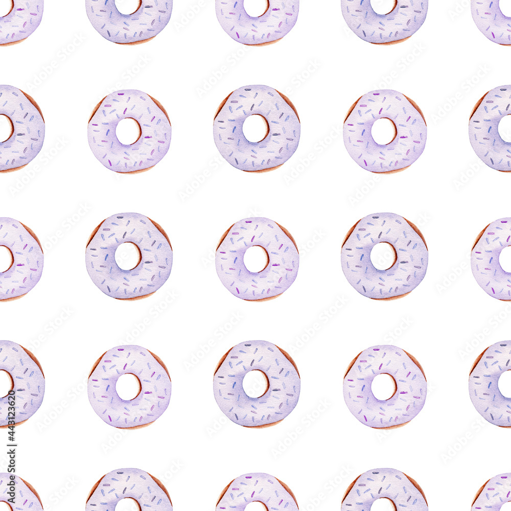 Donuts watercolor clipart. Seamless pattern digital paper. Summer graphics.