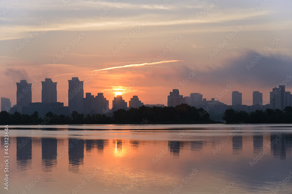 sunrise over the Dnipro in Kyiv 