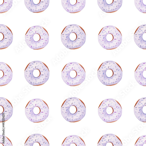 Obraz na płótnie Donuts watercolor clipart. Seamless pattern digital paper. Summer graphics. w salonie
