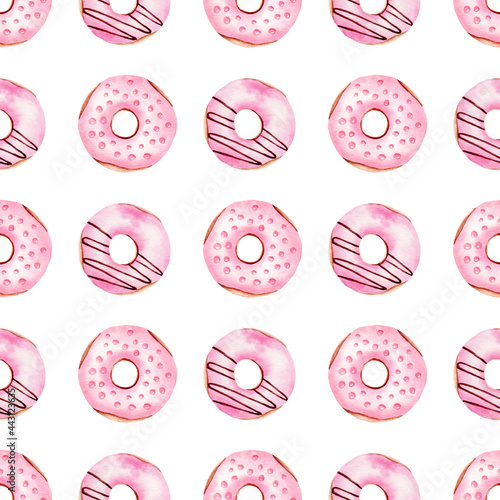 Obraz na płótnie Donuts watercolor clipart seamless pattern. Hand painted digital paper. w salonie