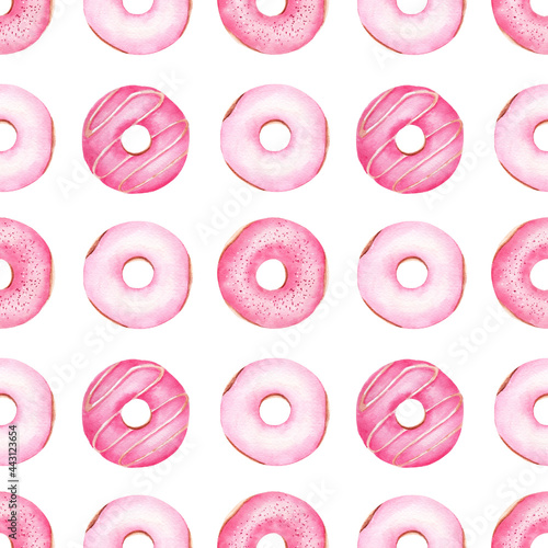 Obraz na płótnie Seamless pattern donuts digital paper. Hand painted watercolor clipart isolated on white. Food graphics. w salonie