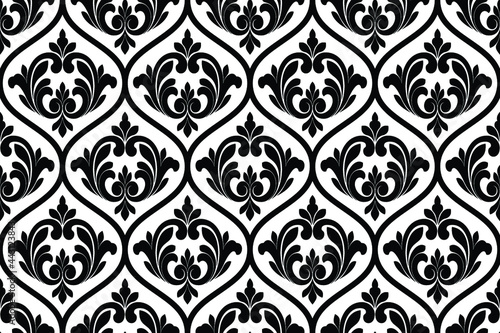 Damask floral seamless graphic pattern. black and white ornament. for wallpaper, fabric, packaging. ornate flower vector background.
