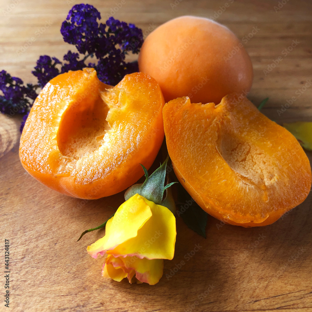 fresh apricots on different backgrounds