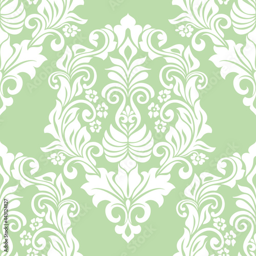 Damask seamless floral pattern. for wallpaper, elegant luxury texture green and white vector background.