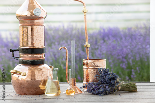 Konstfotografi Distillation of lavender essential oil and hydrolate