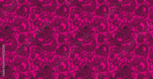 Luxurious floral batik background. Floral decoration curls illustration. Hand drawn paisley pattern elements. Vintage ornament, pattern.