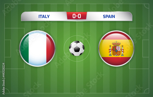 Italy vs Spain scoreboard broadcast template for sport soccer and football tournament championship 2020 Round Semi-finals