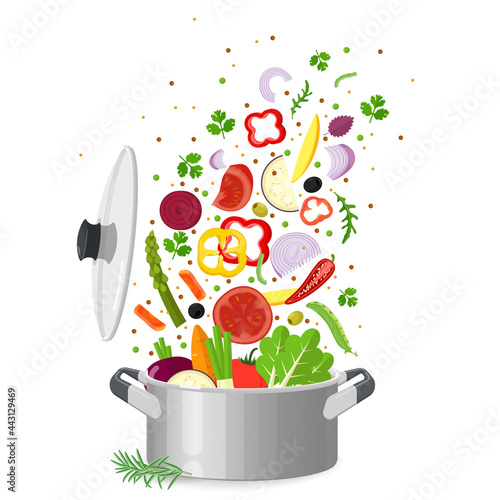 Sliced vegetables in saucepan
