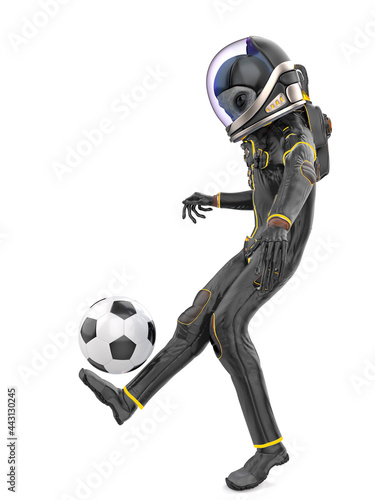 alien astronaut is playing football