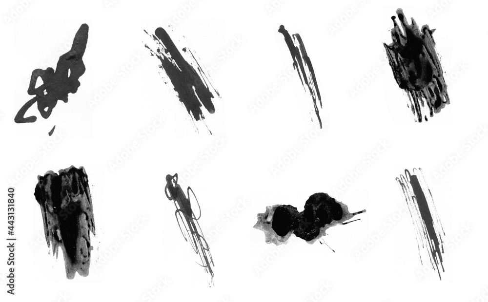 Black paint brushes on white background. Abstract paint shapes for art design Black paint brushes on white background. Abstract paint shapes for art design