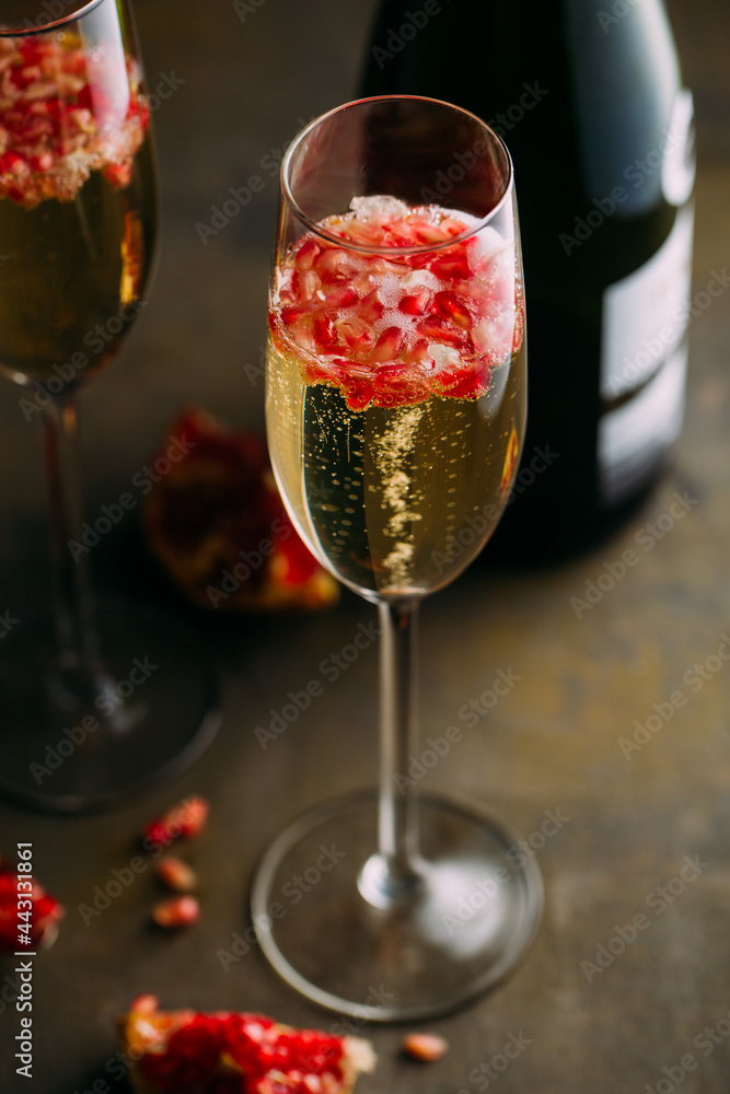 Champagne cocktail with pomegranate Champagne cocktail with pomegranate