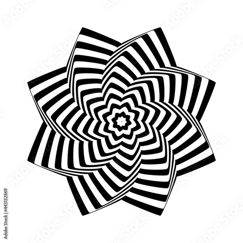 Op art design element. Twisting rotation movement.
