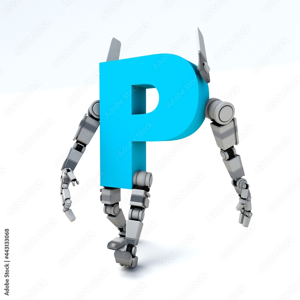 3D illustration of letter P robot 3D illustration of letter P robot