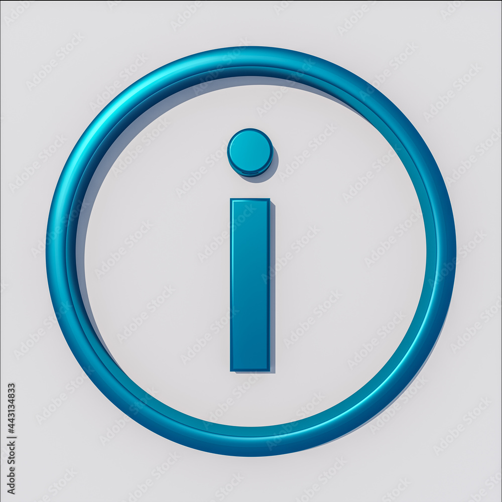 Close up front view of blue metallic information icon on white background. Close up front view of blue metallic information icon on white background.