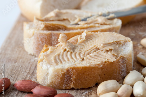 delicious peanut butter and white bread, close up