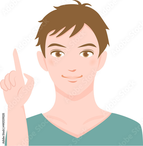 	男性　指さし　イケメン　おしゃれ　イラスト素材