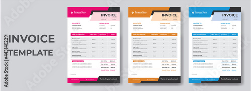Minimal Corporate Business Invoice design template vector illustration bill form price invoice. Creative invoice template vector. business stationery design payment agreement design template