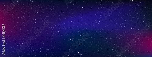Realistic galaxy sky, Starry nights with bright shiny stars, Shining stars in the dark sky. Vector illustration.