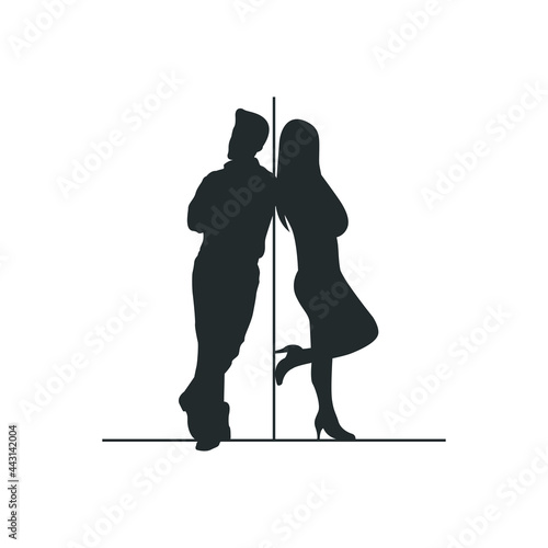Angry men and women. Leaning on a pole. Vector illustration.