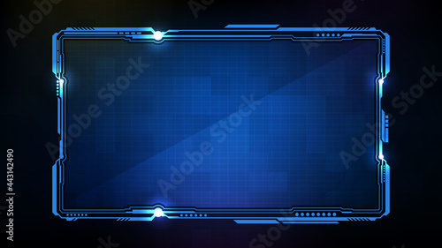 abstract futuristic background of blue glowing technology sci fi frame hud ui