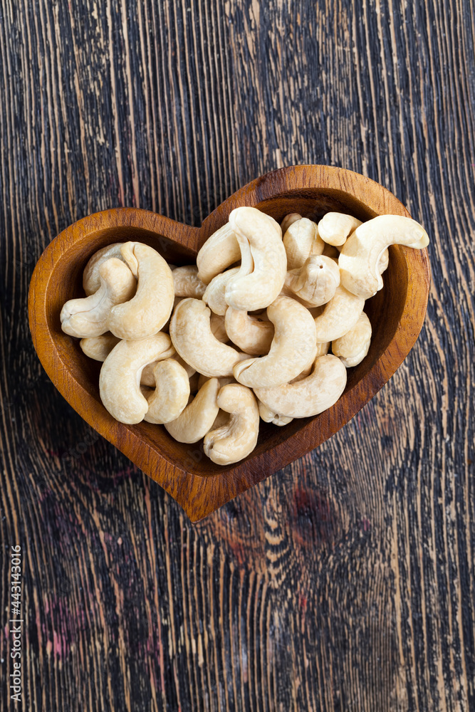 cashew nuts in a heart-shaped plate